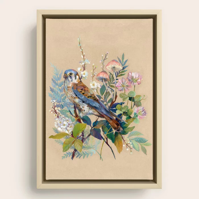 Floral Falcon Garden Framed Canvas | Society6