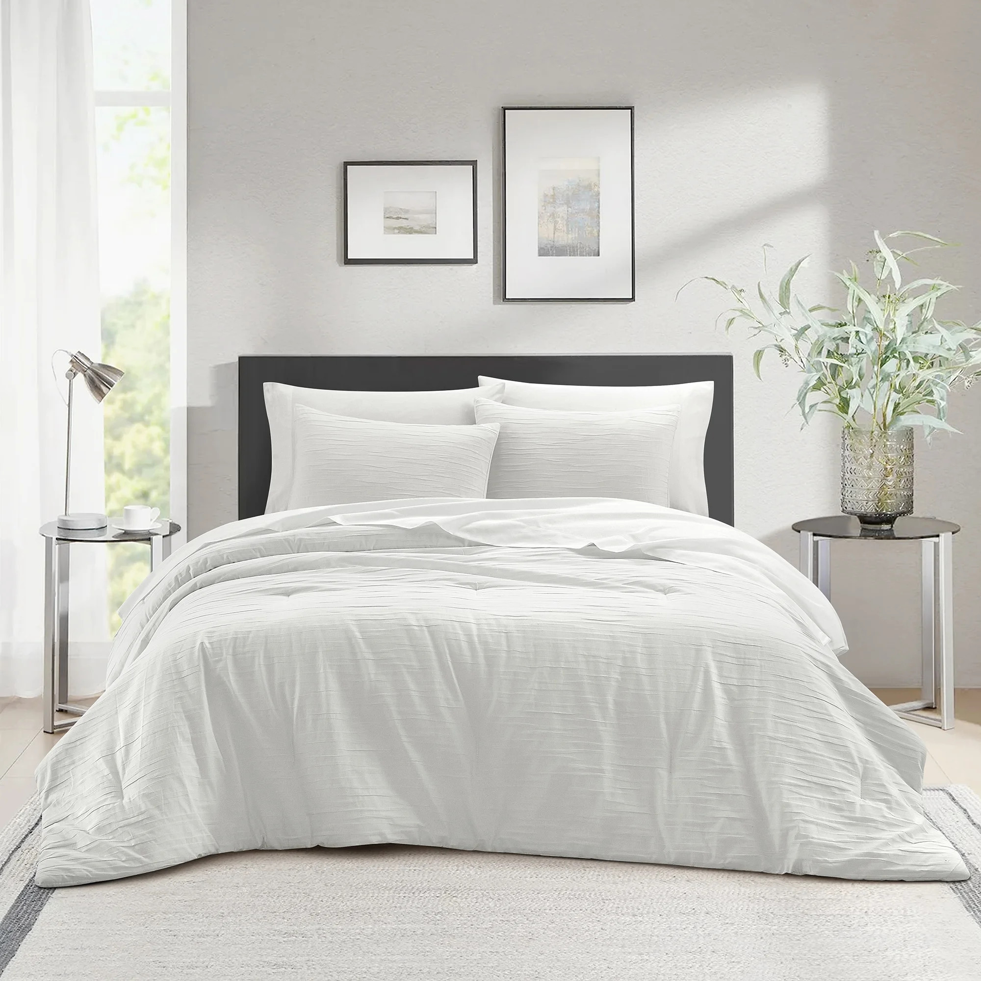 Better Homes & Gardens 7 Piece Crinkle Pleated Bed in a Bag Comforter Set with Sheets, Queen | Walmart (US)