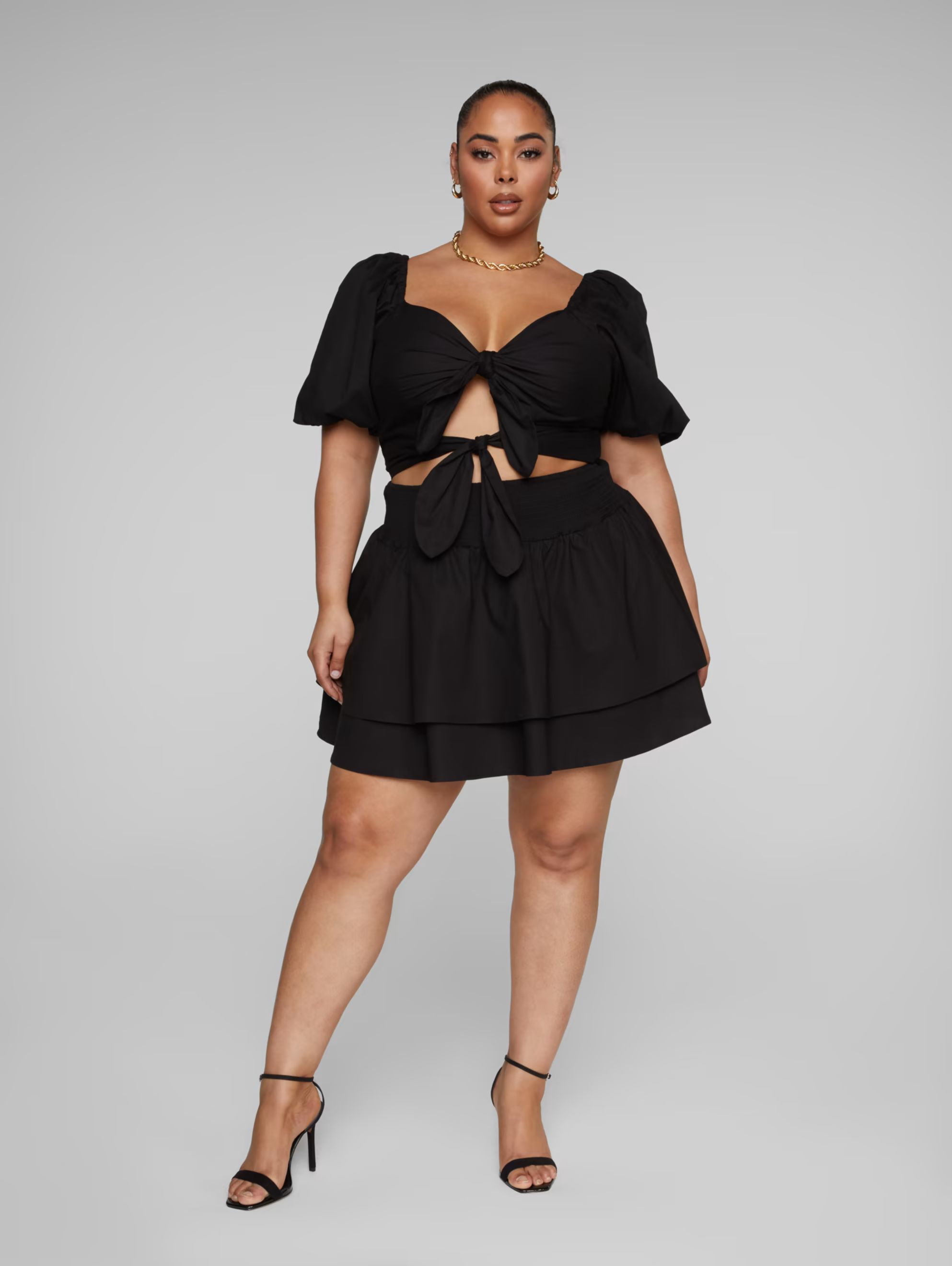 Elsie Puff Sleeve Double Tie Front Dress | Fashion To Figure