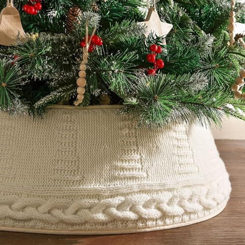 Treory Knitted Christmas Tree Collar: Cream Chunky Cable Knit Edge Christmas Tree Collars for Artificial Trees, Rustic Tree Ring Skirt Cover for Merry Christmas Holiday Home Décor Party Gifts | Amazon (US)