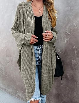 MEROKEETY Women's 2024 Fall Waffle Knit Batwing Long Sleeve Cardigan Loose Open Front Sweater Coa... | Amazon (US)