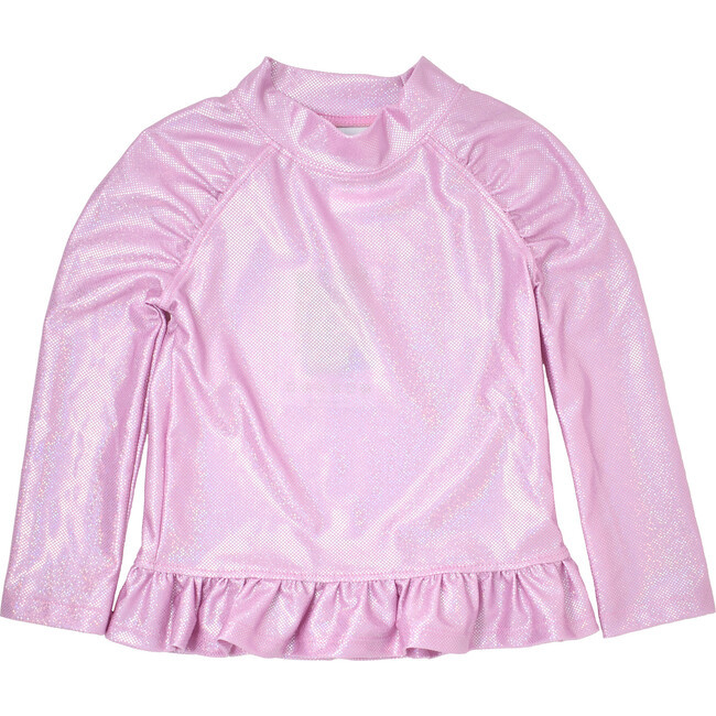 UPF 50, Ruffle Rash Guard Swim Top, Sparkling Sunset Pink - Flap Happy Swim | Maisonette | Maisonette