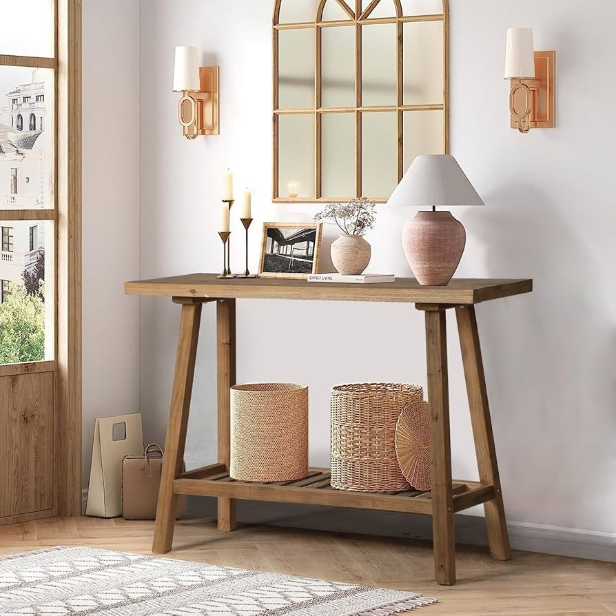 HOKYHOKY Reclaimed Solid Wood Console Table, 43.3" Farmhouse Entryway Table, Narrow Couch Tables ... | Amazon (US)