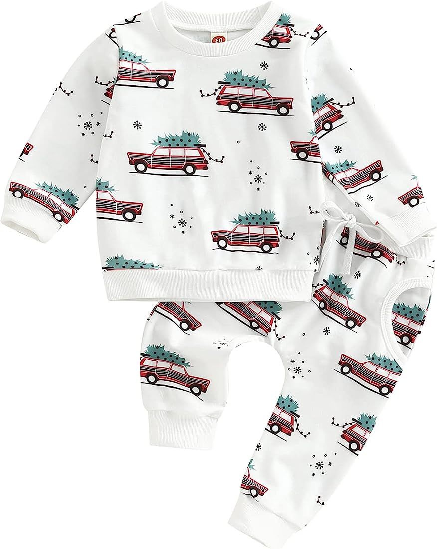 Newborn Baby Girl Boy Christmas Outfit Xmas Car Sweatshirt Tops Jogger Pants Sweatpants 2Pcs Fall... | Amazon (US)