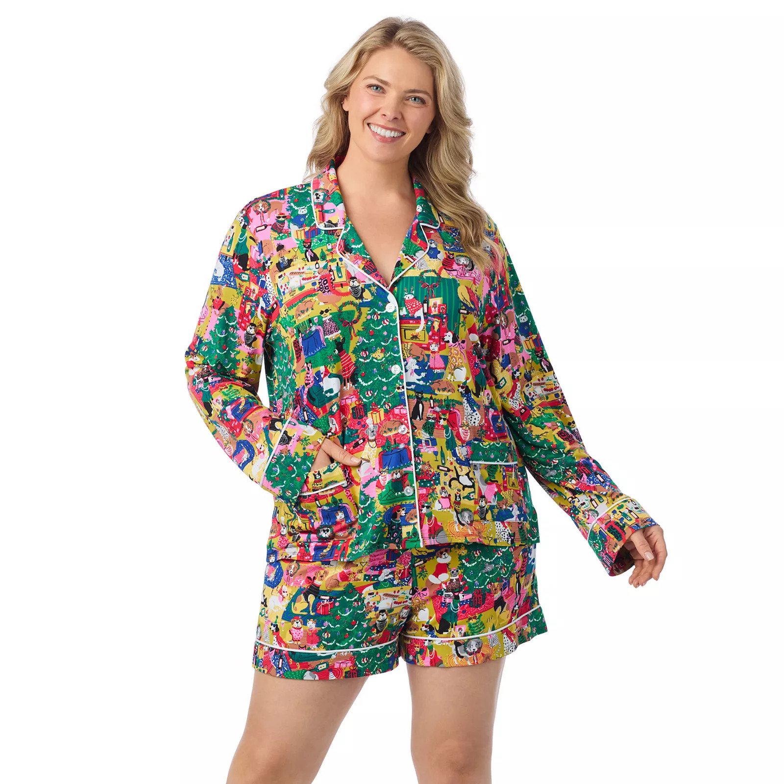 Plus Size Beauty Sleep Social 2-pc. Belle Long Sleeves Pajama Top & Pajama Shorts Set | Kohl's