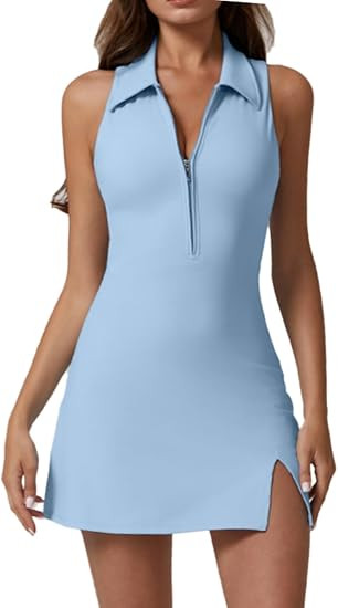 QINSEN Womens Zip Front Tennis Dress Polo Collar Racer Back Workout Golf Dresses Build in Shorts ... | Amazon (US)