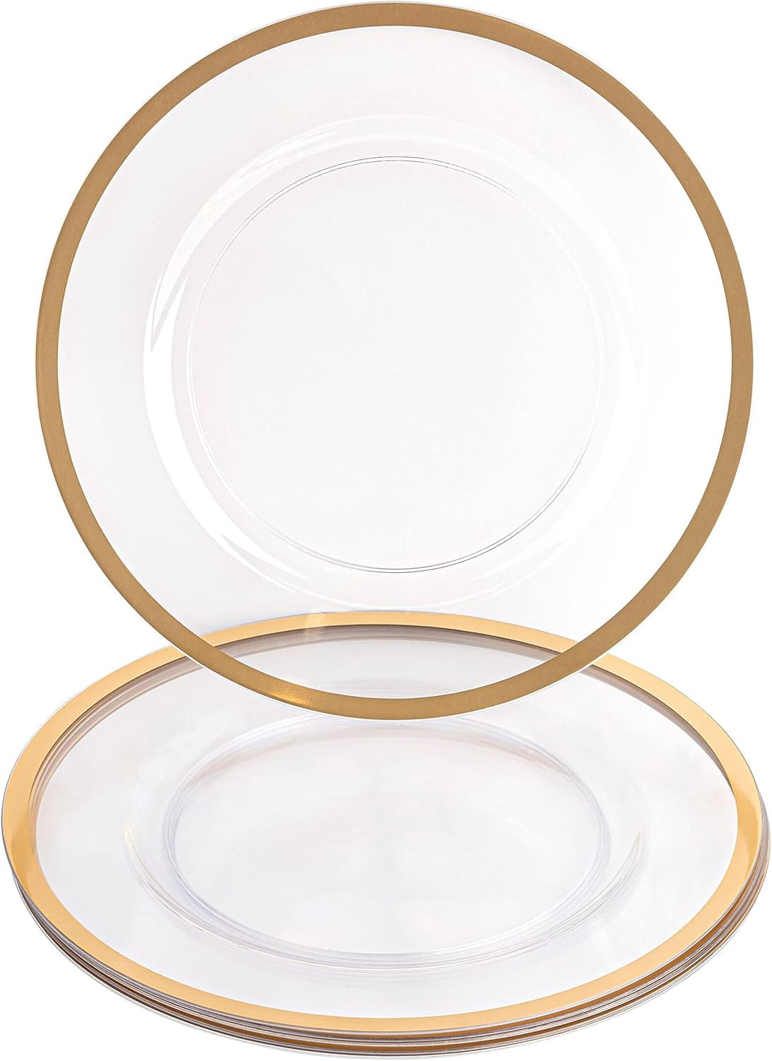 PARTY BARGAINS 13-Inch Charger Plates - 4 Pack, Clear Gold Rim, Heavy-Duty Disposable Chargers fo... | Amazon (US)