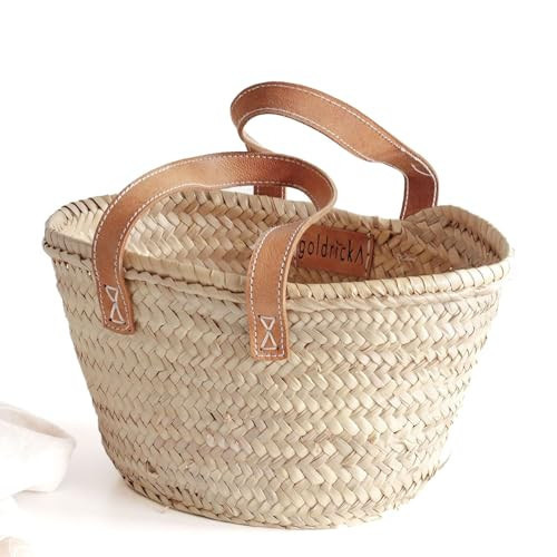 Goldrick French Market Basket - Small Herringbone Straw & Leather | Amazon (UK)