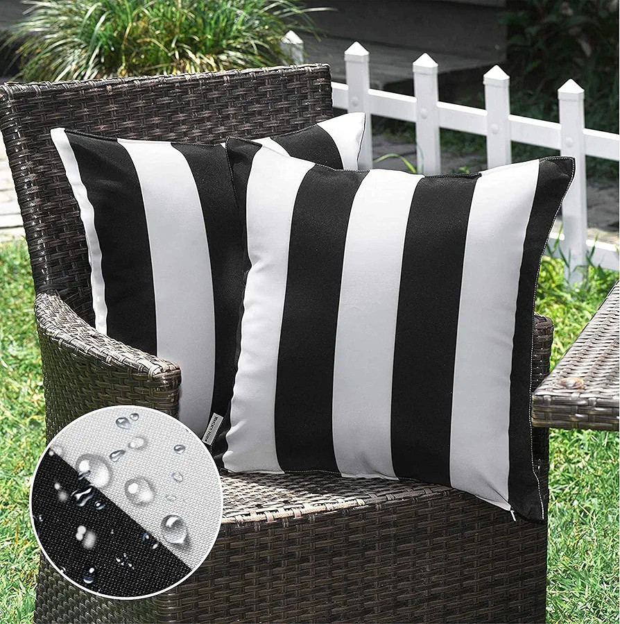 Western Home Pack of 2 Decorative Outdoor Solid Waterproof Striped Throw Pillow Covers Polyester ... | Amazon (US)
