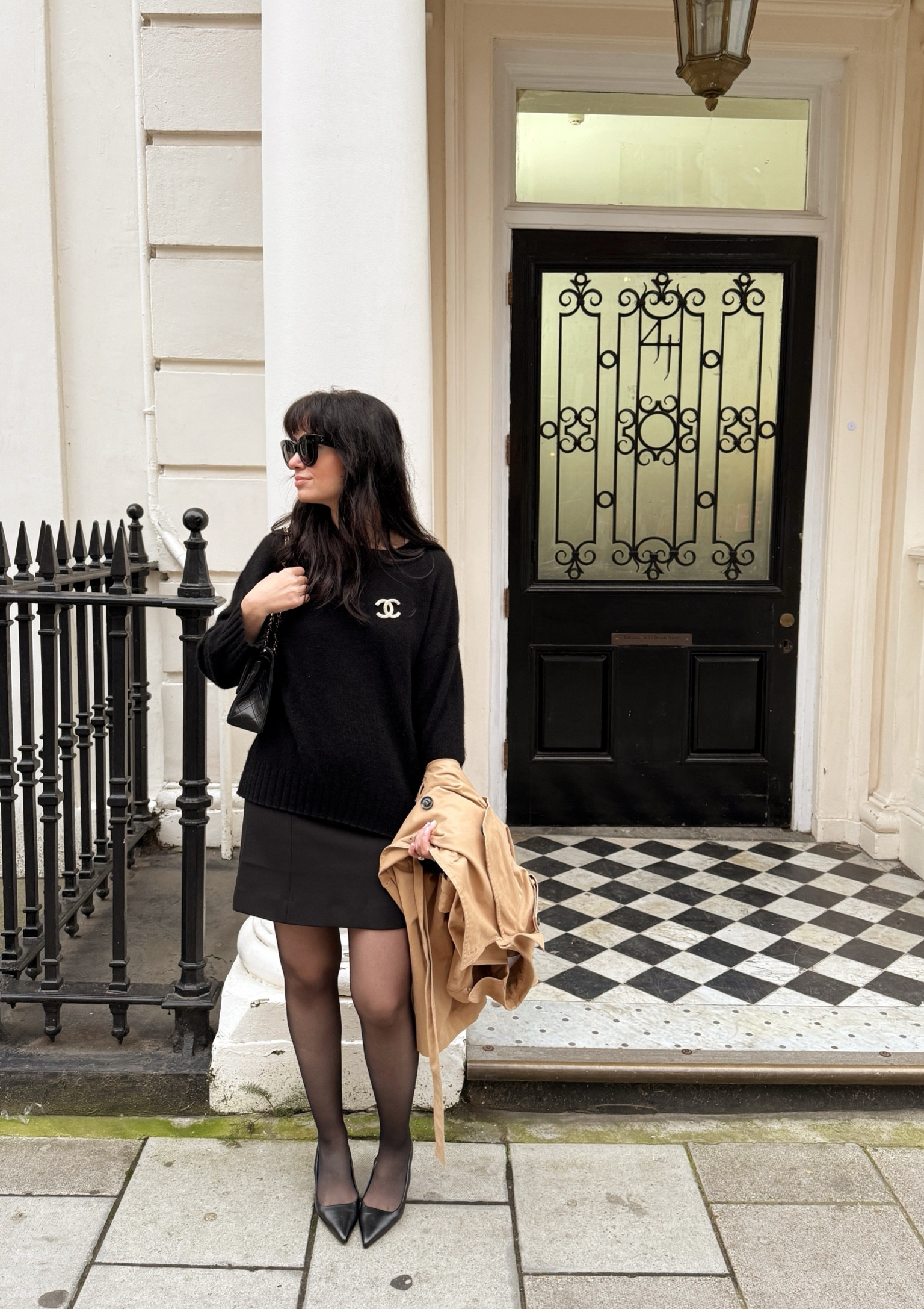 Sweater: Massimo Dutti
Skirt: & Other Stories
Heels: Jonak
Trench: Mango
Bag: Chanel
Brooch: Chanel
Sunglasses: Celine

#LTKautumn #LTKtravel