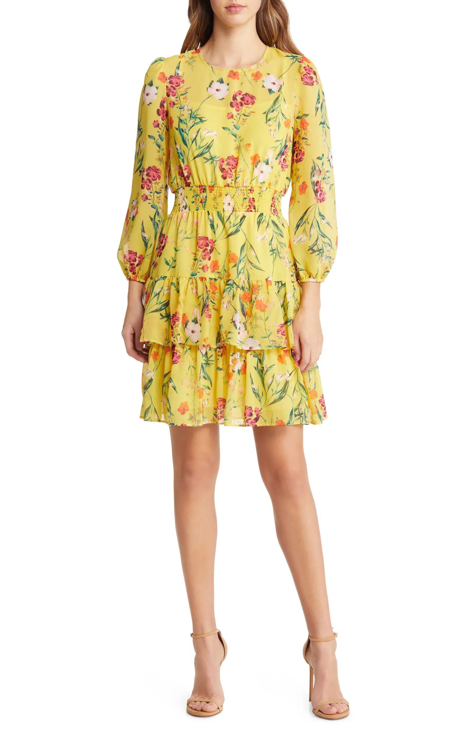 Floral Smocked Waist Long Sleeve Dress | Nordstrom