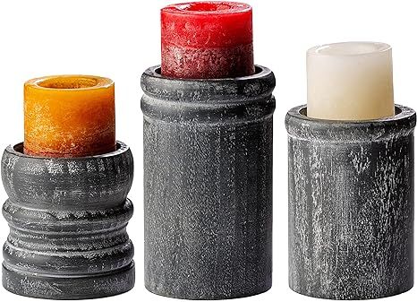 Black Candle Holders Set of 3 (Black) - 3.94 Inch, 5.12 Inch, 6.29 Inch - Distressed Wood Detaili... | Amazon (US)