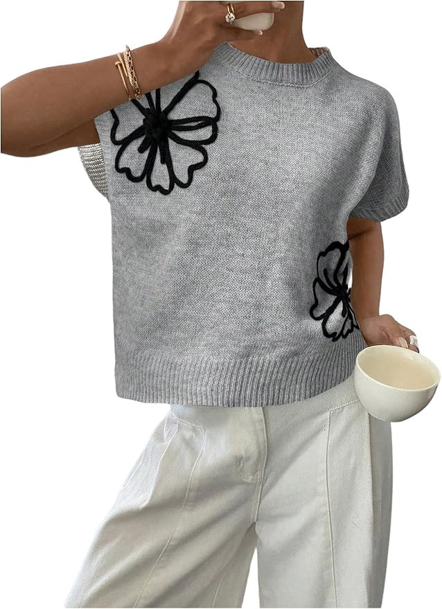 SOLY HUX Women's Short Sleeve Sweater 3D Floral Sweaters Pullover Tank Tops Knit Vest Trendy Fash... | Amazon (US)