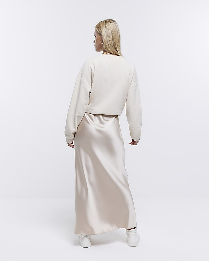 Petite beige satin maxi skirt | River Island (UK & IE)