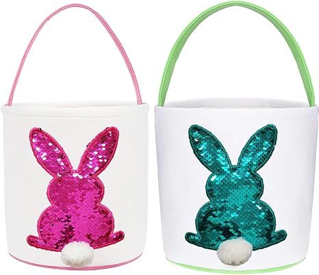 Poptrend Easter Basket Bags,Easter Eggs/Gift Baskets for Kids,Bunny Tote Bag Bucket for Easter Eg... | Amazon (US)