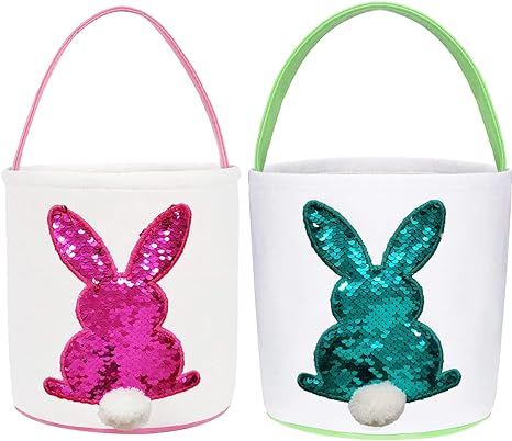Poptrend Easter Basket Bags,Easter Eggs/Gift Baskets for Kids,Bunny Tote Bag Bucket for Easter Eg... | Amazon (US)