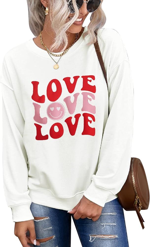 CM C&M WODRO Women Love Sweatshirt Valentine's Day Shirts Funny Graphic Casual Crewneck Pullover ... | Amazon (US)