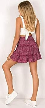 Jhsnjnr Women's Summer Cute High Waist Ruffle Skirt Floral Print Swing Beach Mini Skirt | Amazon (CA)