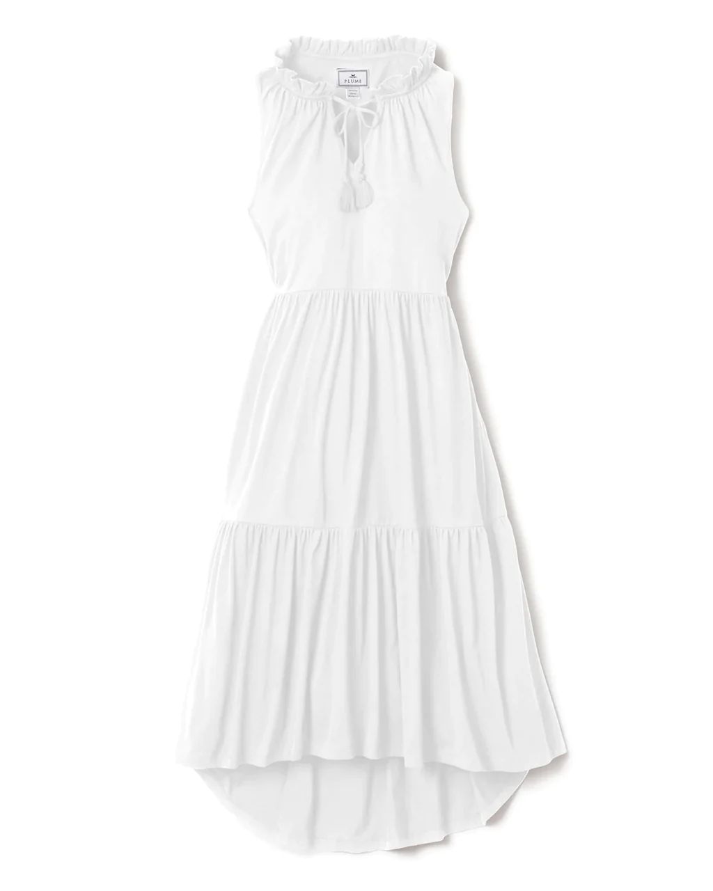 Women's Pima Tiered Lounge Dress in White | Petite Plume