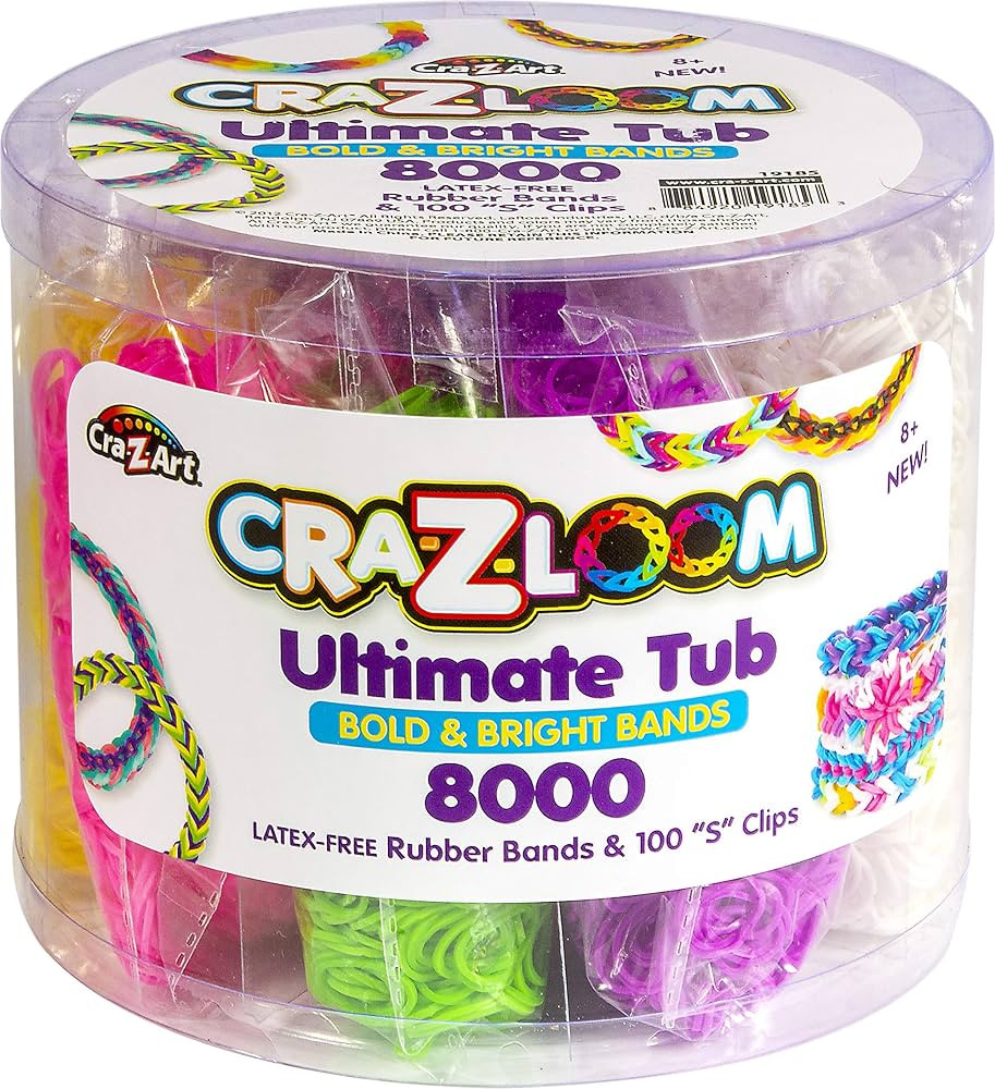 Cra Z Art Cra-Z-Loom Ultimate Tub 8000 Latex Free Rubber Bands and 100 “S” Clips for Making C... | Amazon (US)