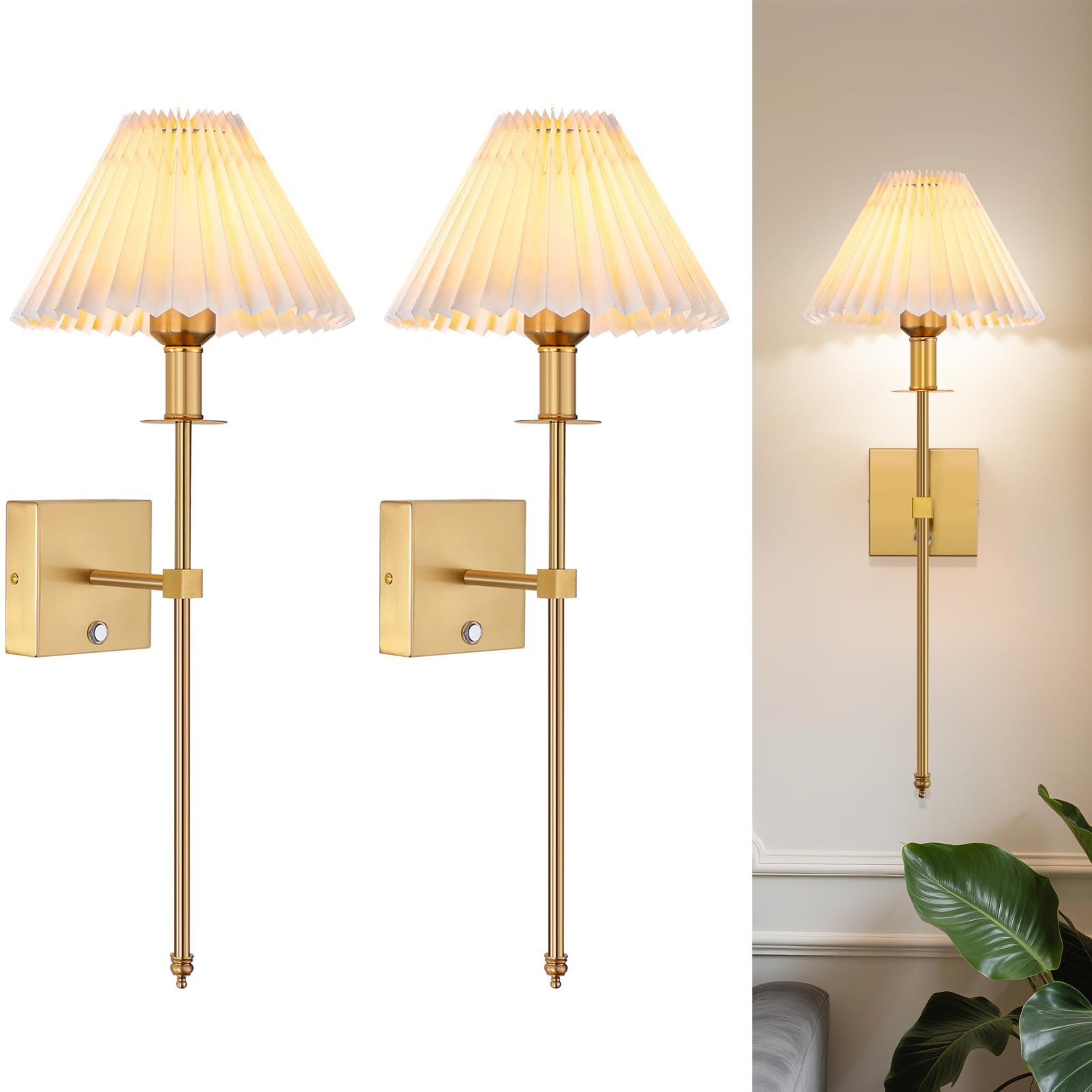 Vintage Cordless Wall Sconces Set of Two, 29.5in Tall 6000mAh LED Rechargeable Battery Wall Lamps... | Amazon (US)