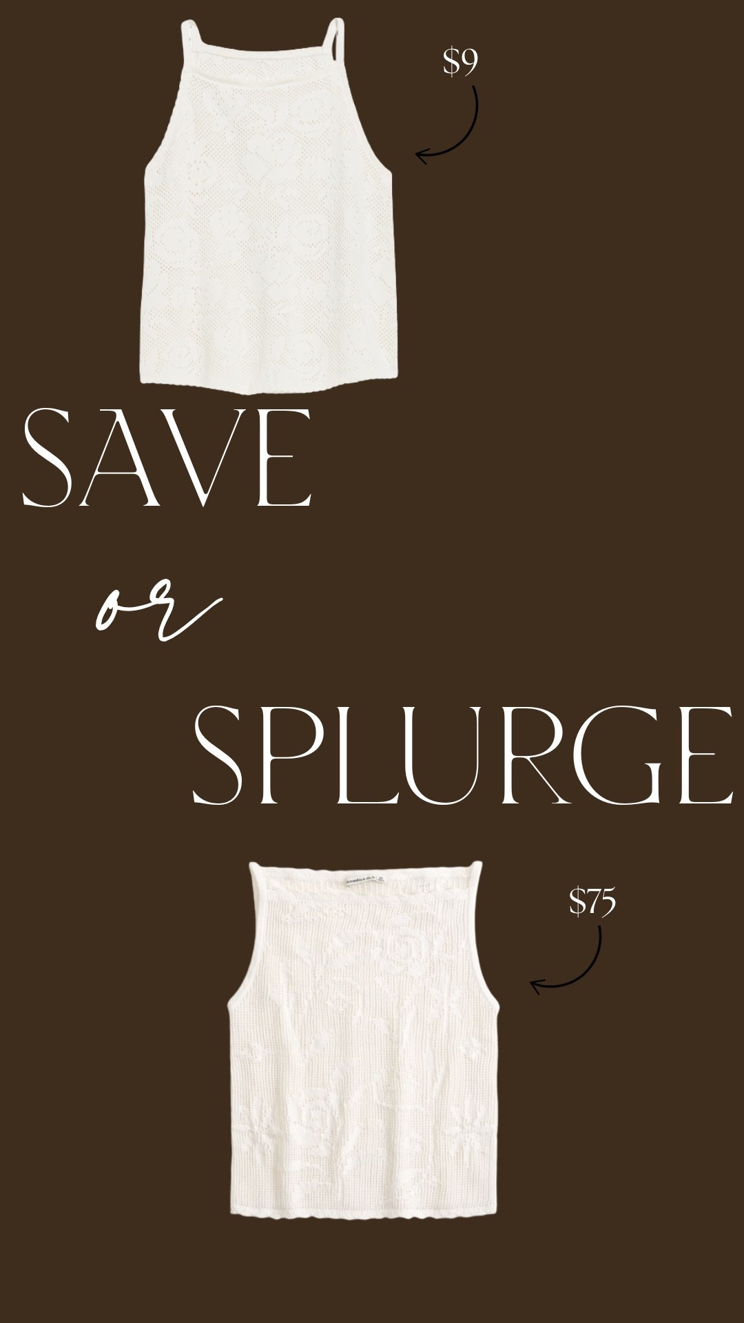 Save or splurge crochet tank top edition.
The top is on sale for $9!!

#LTKSaleAlert