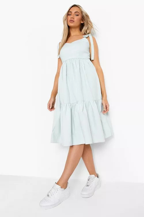 Pinstripe Strappy Midi Skater Dress | Boohoo.com (US & CA)