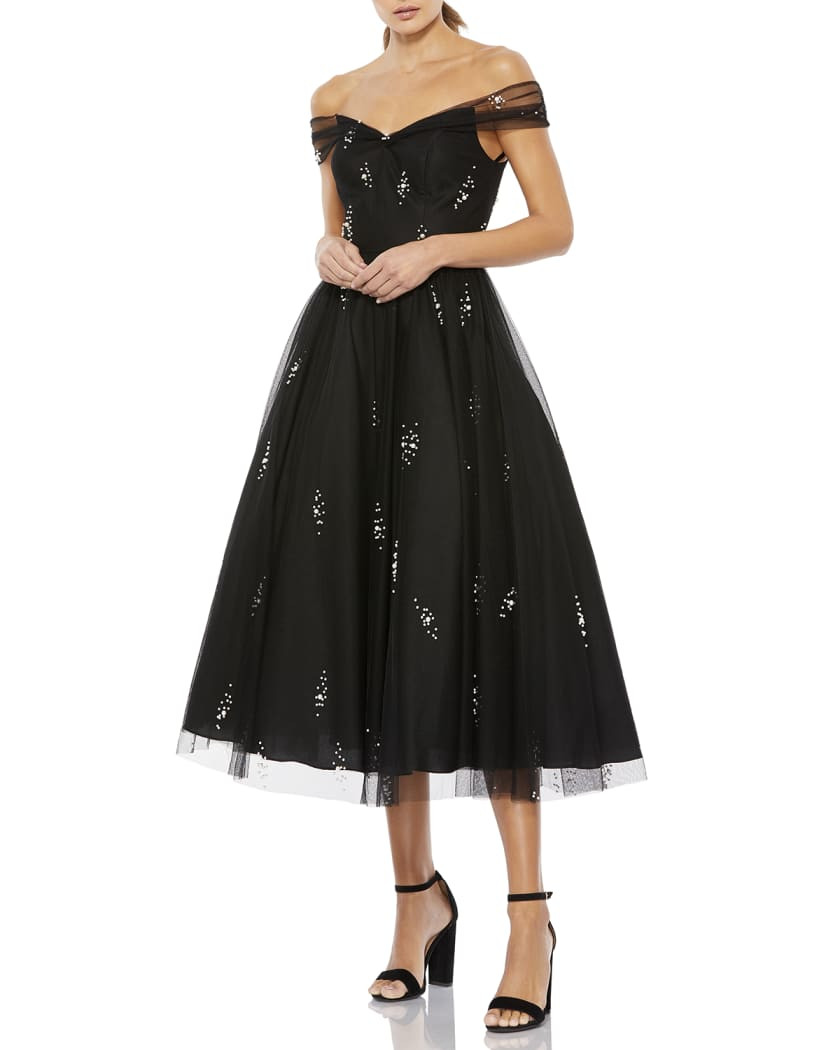 Pearl Bead Off-the-Shoulder Midi Dress | Neiman Marcus