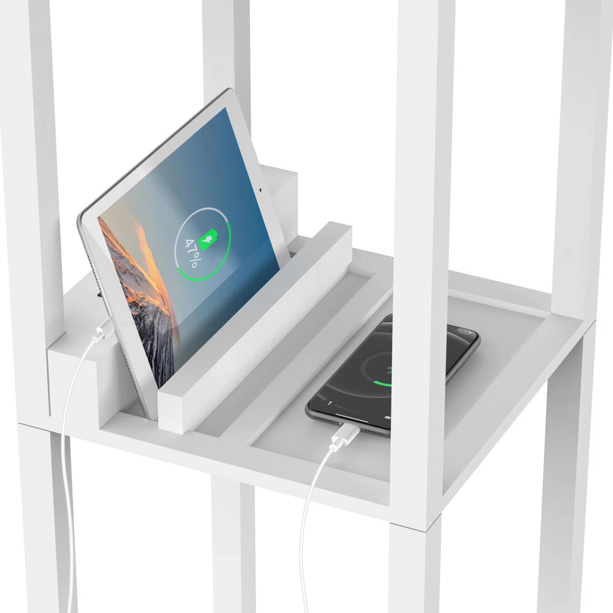 Column Floor Lamp Vax With Shelves, Solid Wood, Usb Ports And Bulb Included | Wayfair North America