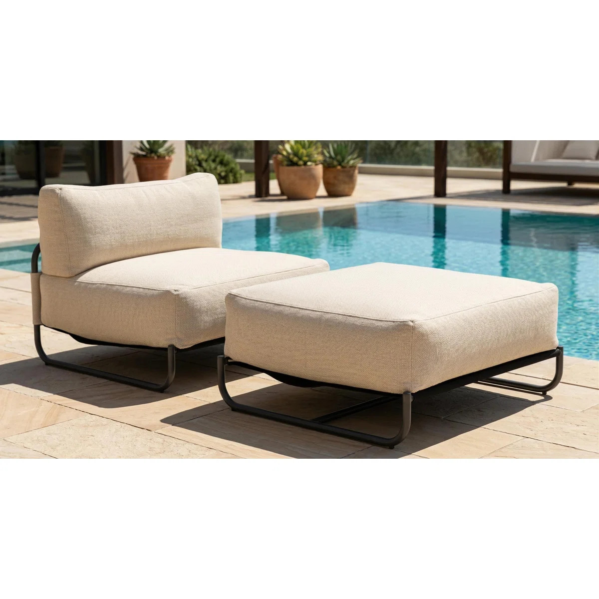 Outdoor Lounge Chair with Ottoman, Metal Frame Patio Chair Set | Wayfair North America