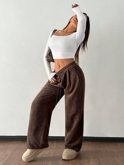 SHEIN PETITE Corduroy Pants | SHEIN