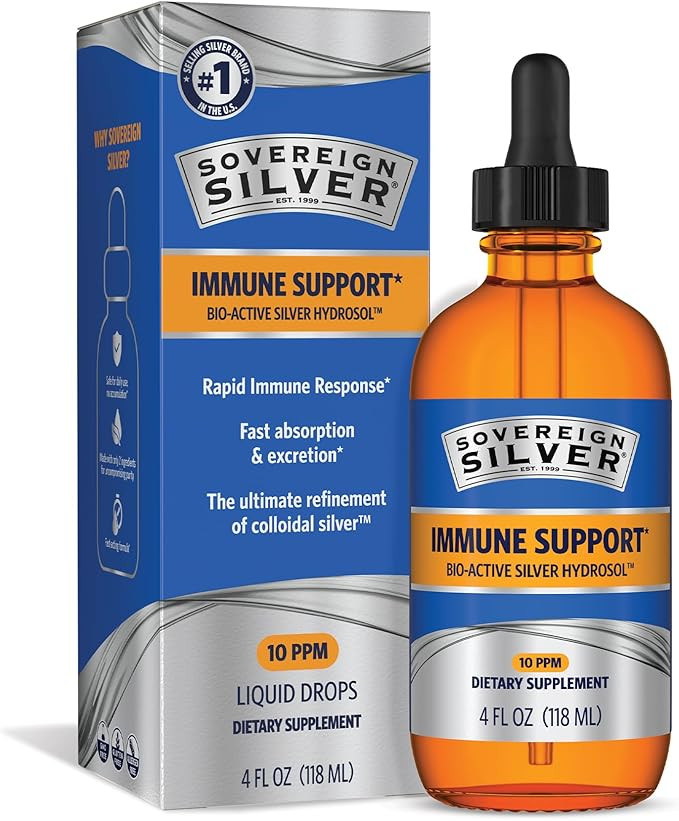 Sovereign Silver Immune Support - Colloidal Silver, Bio-Active Silver Hydrosol, 10 ppm, Liquid Dr... | Amazon (US)