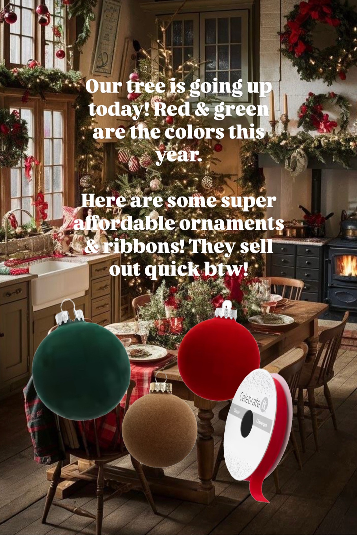 Red and green Christmas ornaments and ribbons

#LTKfamily #LTKSeasonal