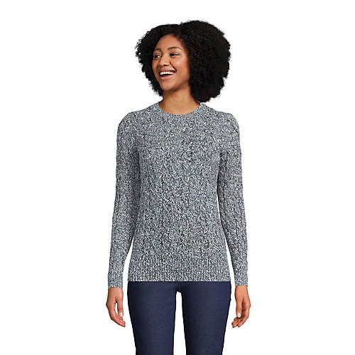 Women's Cotton Drifter Crew Cable Pullover Sweater | Lands' End (US)