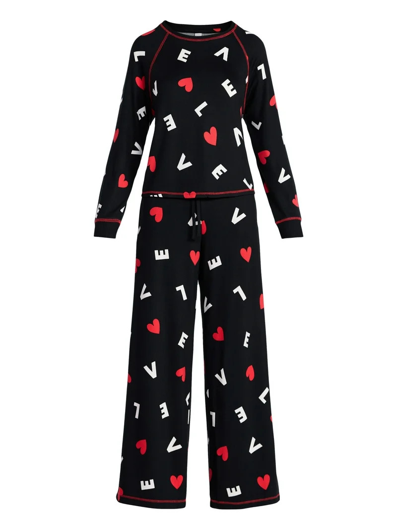 Joyspun Women's Cozy Lounge Collection Hacci Long Sleeve Top and Pants Pajama Set, 2-Piece, Sizes... | Walmart (US)