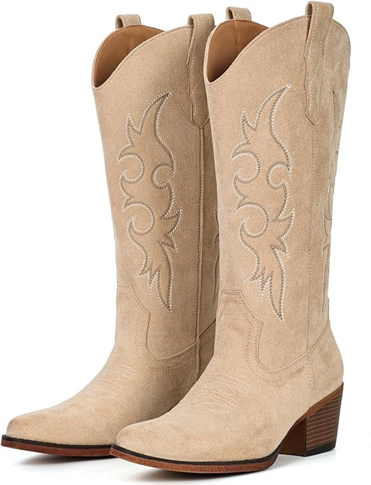 IUV Cowboy Boots For Women Western Cowgirl Boots Mid Calf Snip Toe Boot With Chunky Heel | Amazon (US)
