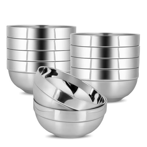 JUYUANFENGGOU 10pcs 304stainless Steel Kids Bowls, 5inches 15 Ounce Stainless Steel Kids Bowls,Double-Walled Metal Serving Dishes Uses For Sauces, Rice, Noodle, Ice Cream | Amazon (US)