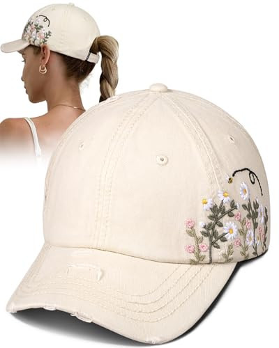 Flafens Womens Baseball Caps - Cute Baseball Hat for Women Youth Vintage Distressed Low Profile Embroidered Cotton Trendy Cool Adjustable Washed Unstructured Fitted Ladies Ball Cap Ballcaps, Bee | Amazon (US)