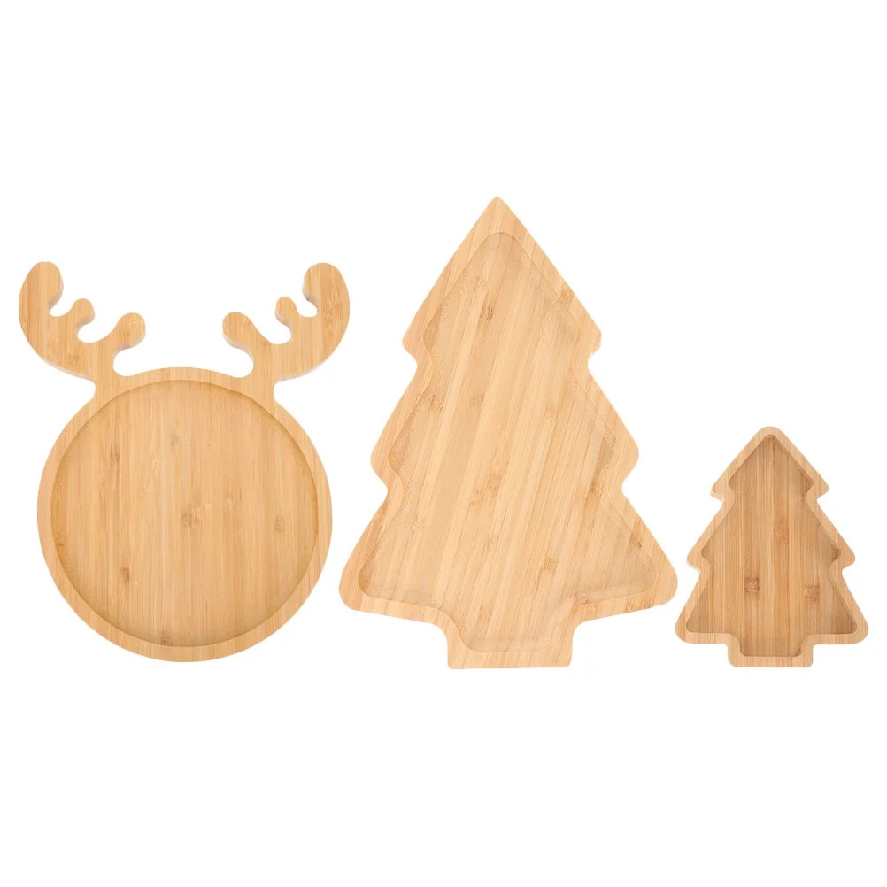 3 Pcs Christmas Plate Deer Sauce Dish Table Top Decor Tree Plates Wood Wooden Tray Food Cake - Wa... | Walmart (US)