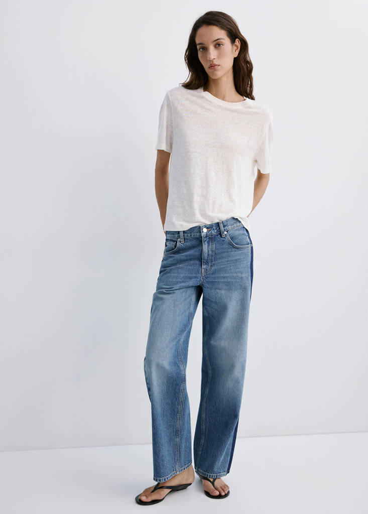 Low-rise jeans with contrasting stripe dark blue - Woman - 10 - MANGO | Mango (US/MX/AU)
