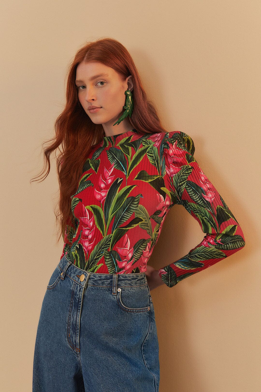 Red Dream Garden Long Sleeve Bodysuit | FarmRio (US)
