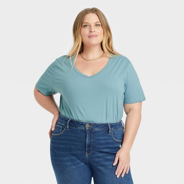 Women's Plus Size Short Sleeve V-Neck Slim Fit T-Shirt - Ava & Viv™ | Target