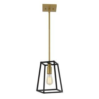Carter 40-Watt 1 Light Black and Gold Modern Industrial Cage Mini Pendant Light Fixture for Kitchen Island | The Home Depot