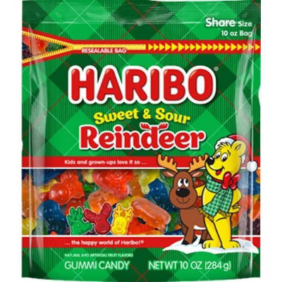 HARIBO Sweet and Sour Christmas Reindeer Gummy Candy Stocking Stuffers - 10oz | Target