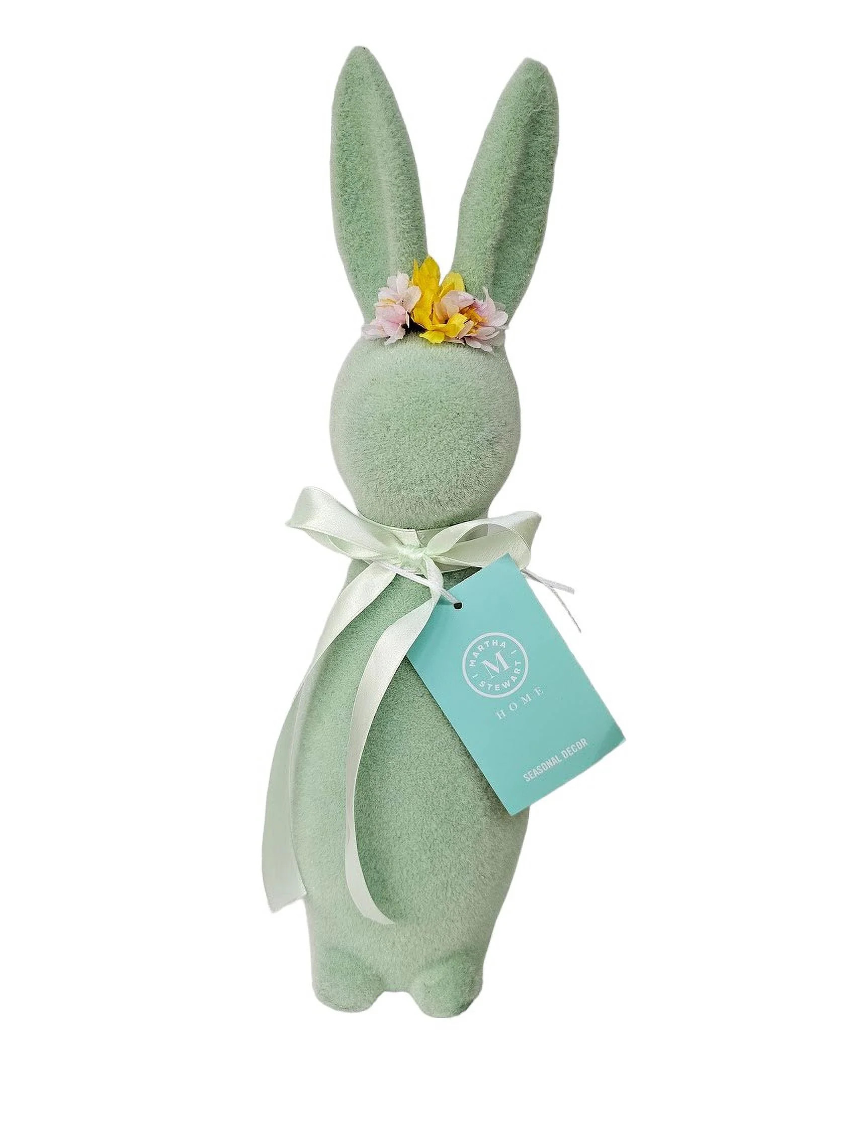 16" Marta Stewart Mint Green Flocked Bunny With Floral Headband Easter Decoration - Walmart.com | Walmart (US)
