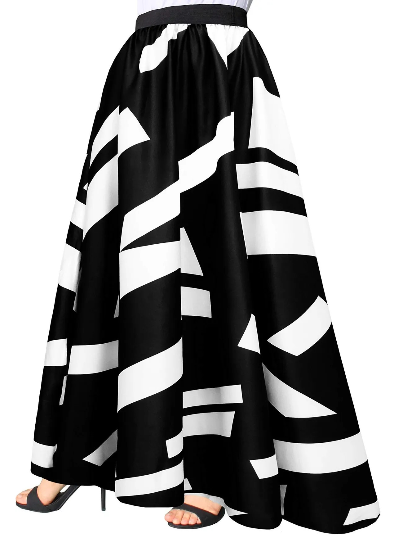 Plus Size Elegant Skirt, Women's Plus Pleated Geo Print High Rise A-line Maxi Skirt | Temu Affiliate Program