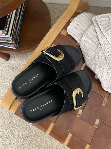 Marc Fisher black suede slide sandals for spring - run TTS 

#LTKstyletip #LTKshoecrush