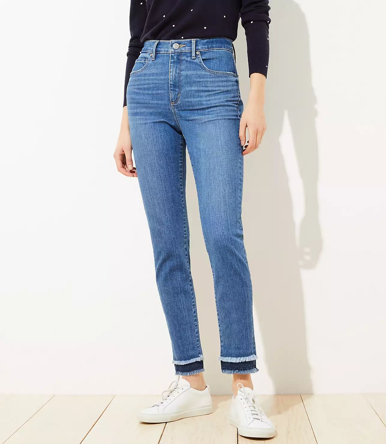 Curvy Double Frayed Skinny Jeans | LOFT | LOFT