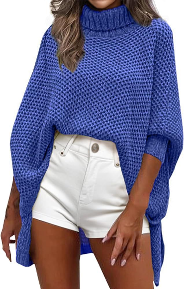 Angashion Women 2023 Fall Sweater - Long Sleeve Trendy Casual Turtleneck Oversized Chunky Knit Pu... | Amazon (US)