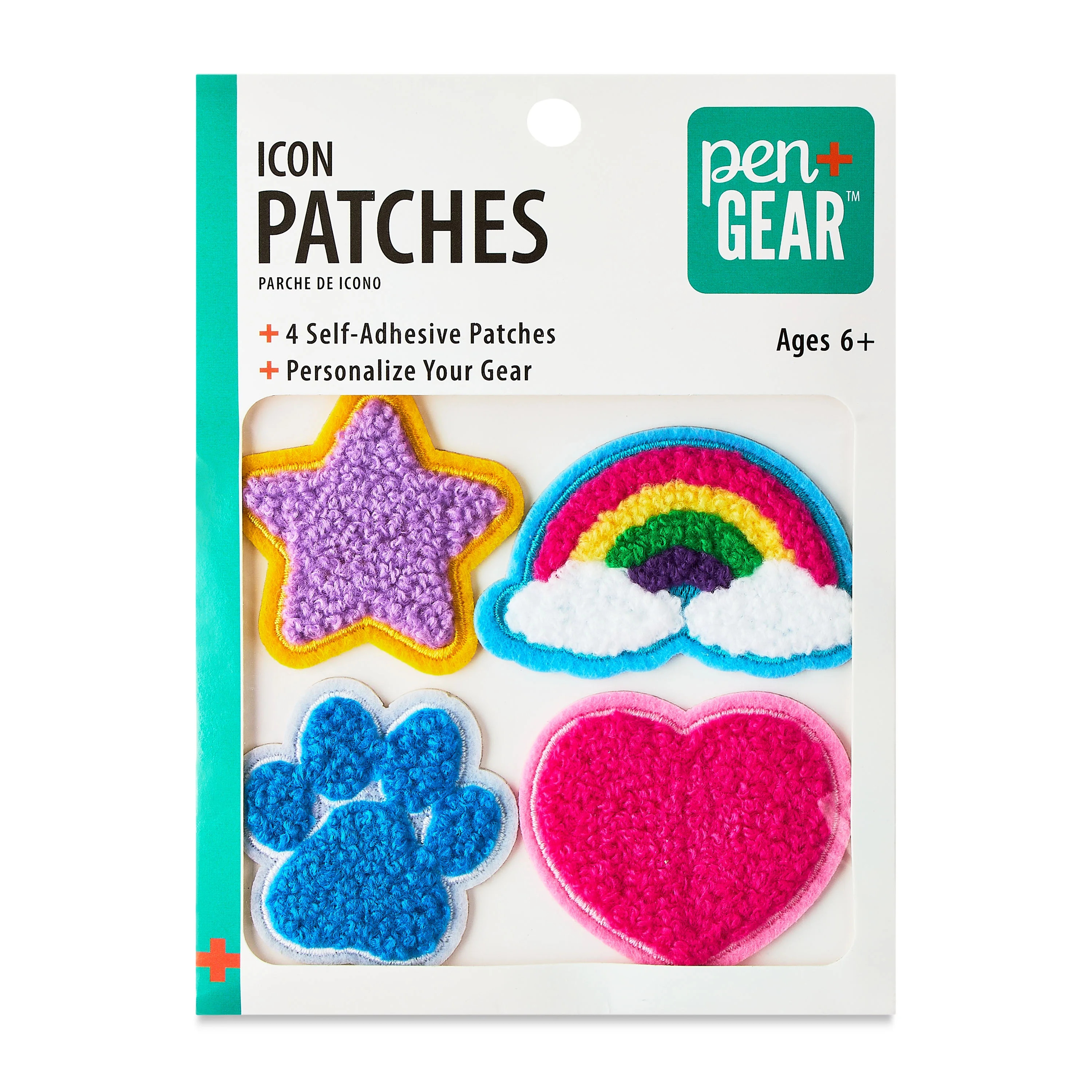 Pen+Gear Multi-Color Star, Rainbow, Paw, and Heart Chenille Patch Stickers, 4 Count | Walmart (US)